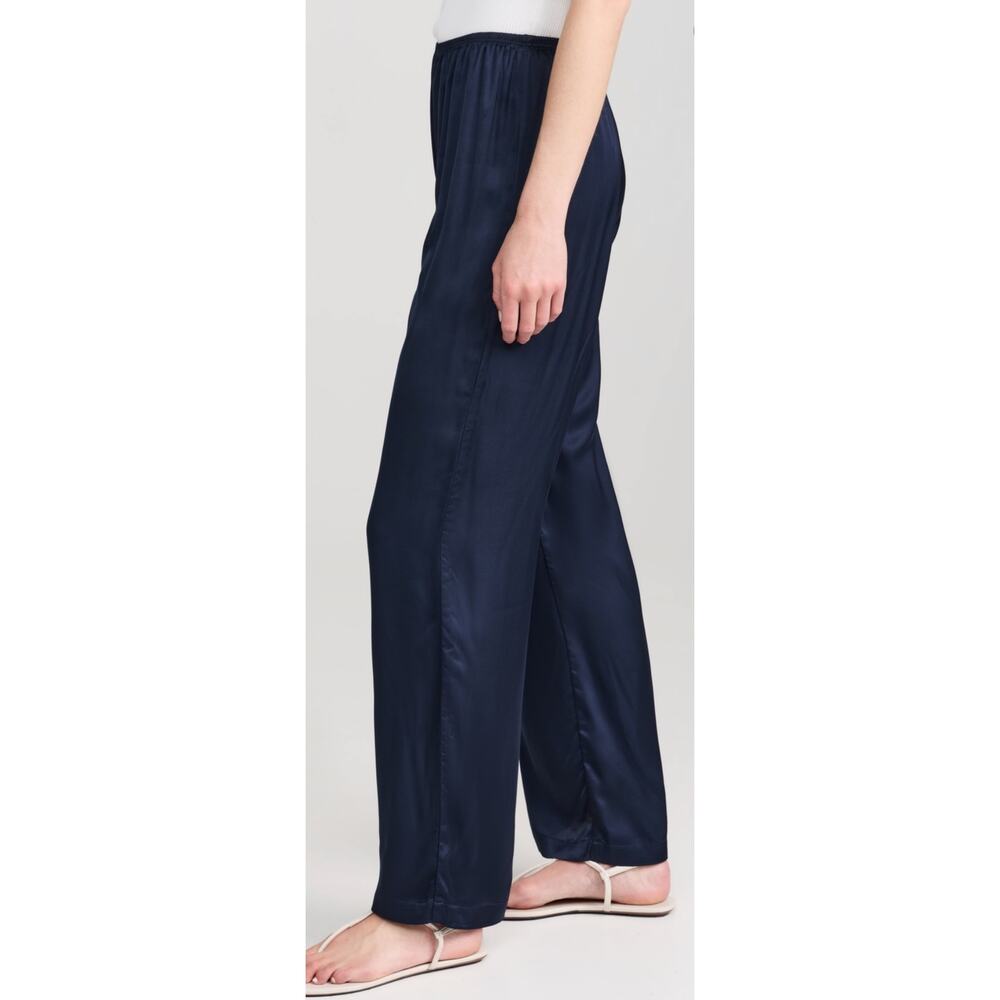 Donni Silky Simple Pants Navy Satin Wide Leg Elastic Waist Size XS - Picture 5 of 12